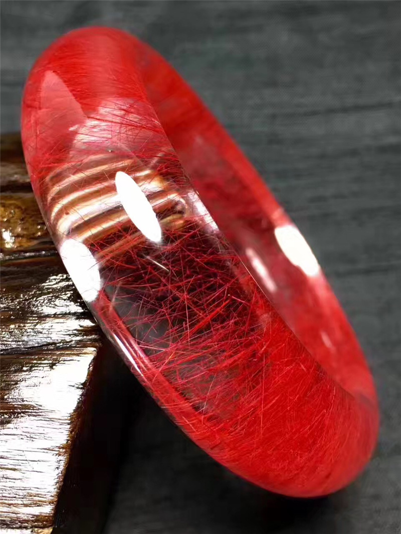 天然红发晶顺发晶水晶手镯 红水晶顺发手镯红钛晶镯子 璧瑞实业