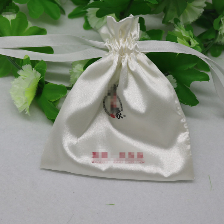 定做高档丝绸情趣内衣包装袋抽绳束口白色玉石琥珀器具色丁收纳袋
