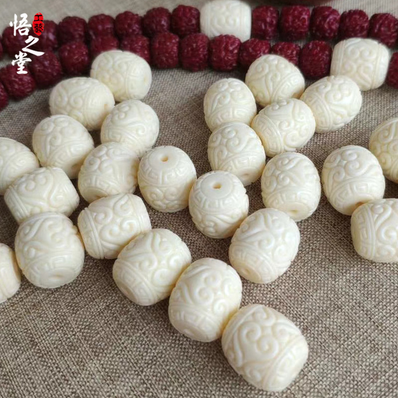 象牙果粉压雕祥云桶珠1516cm男女佛珠手串手链配饰一件代发