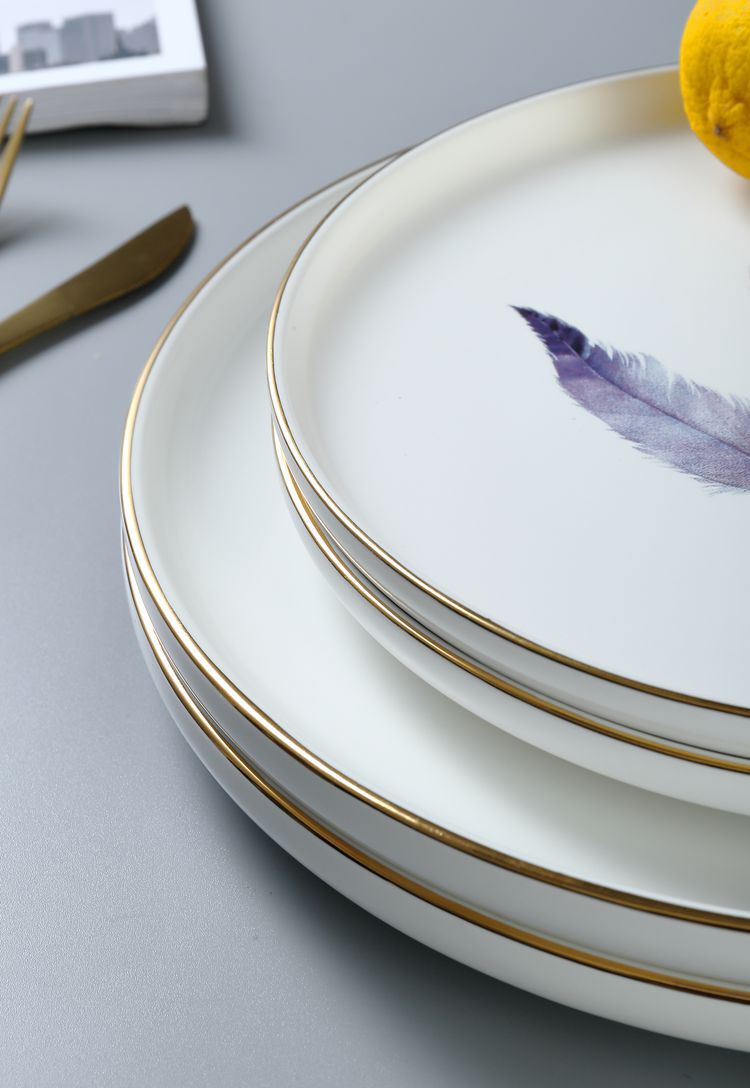 爆款陶瓷圆盘 高档金边日用餐具 酒店牛排盘批萨盘 家用菜盘子