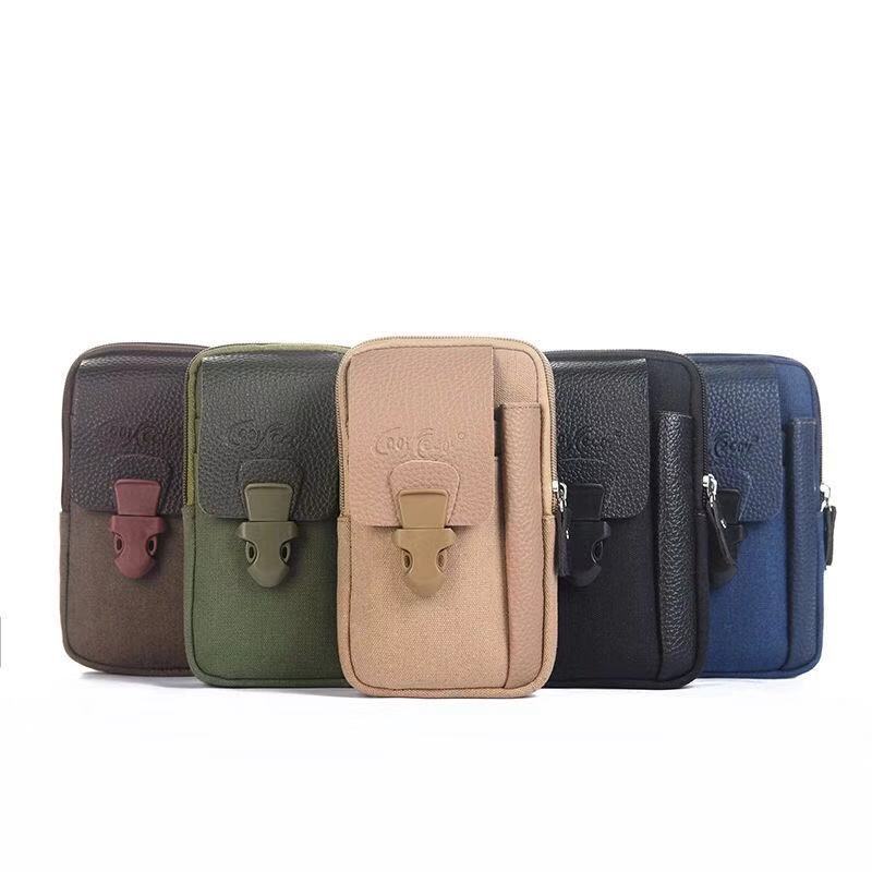 Outdoor Sports Men Waist Bag Belt Canvas 7-Inch Big Screen Mobile Phone Bag Casual Belt Pencil Case Factory Wholesale