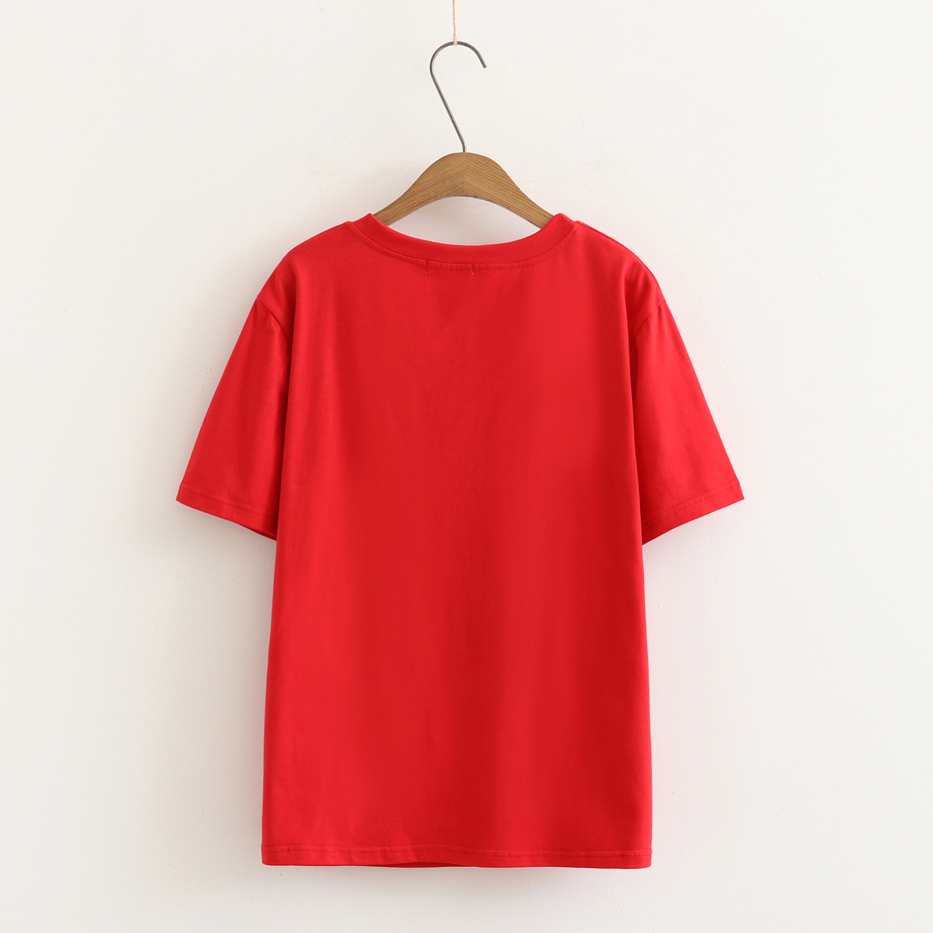 时尚百搭刺绣财神棉质短袖t恤夏季基础款显瘦圆领衫大码女装7088