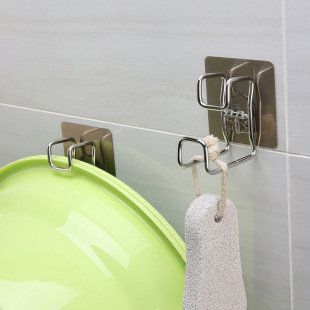 脸盆挂钩粘钩 阳台卫生间不锈钢免打孔挂钩 浴室毛巾砧板粘钩