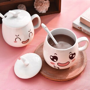 超大容量猫咪水杯陶瓷马克杯办公室喝水杯可爱杯子带盖子勺子吸管