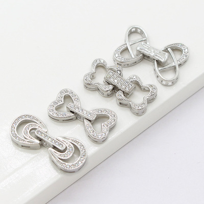 s925纯银微镶锆石项链扣子diy手工配件手链银扣珍珠扣链接搭扣