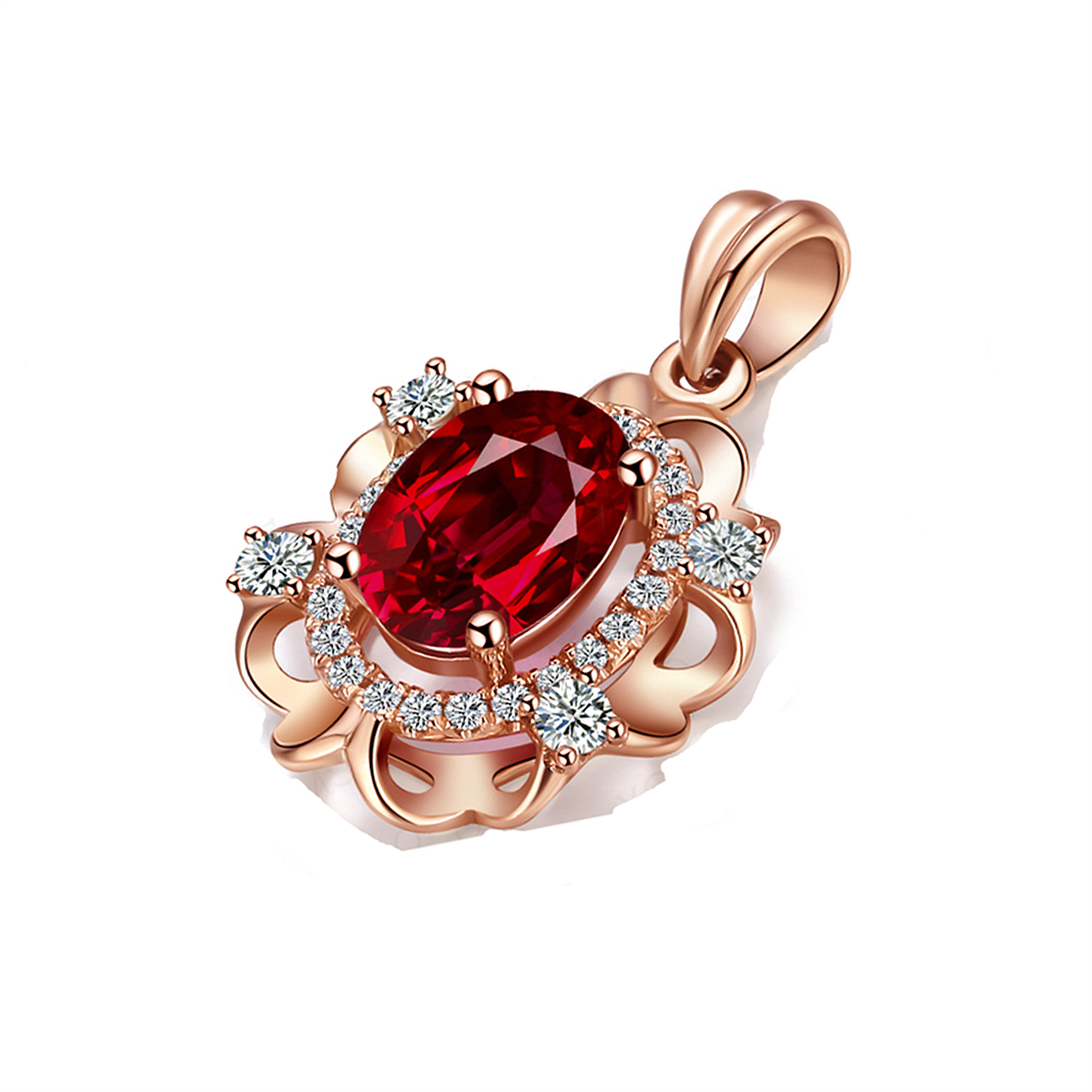 玫瑰金日韩版925项链女锁骨链合成红宝石吊坠简约外贸女式饰品