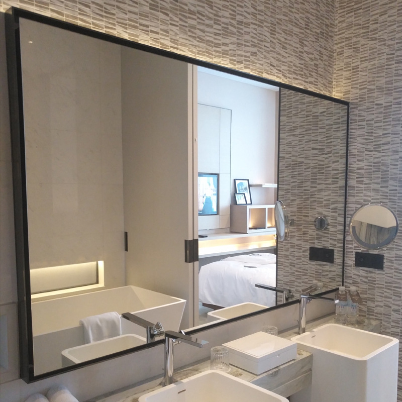 mok酒店不锈钢浴室镜定制简约洗手间厕所镜子带灯美式方形浴室镜