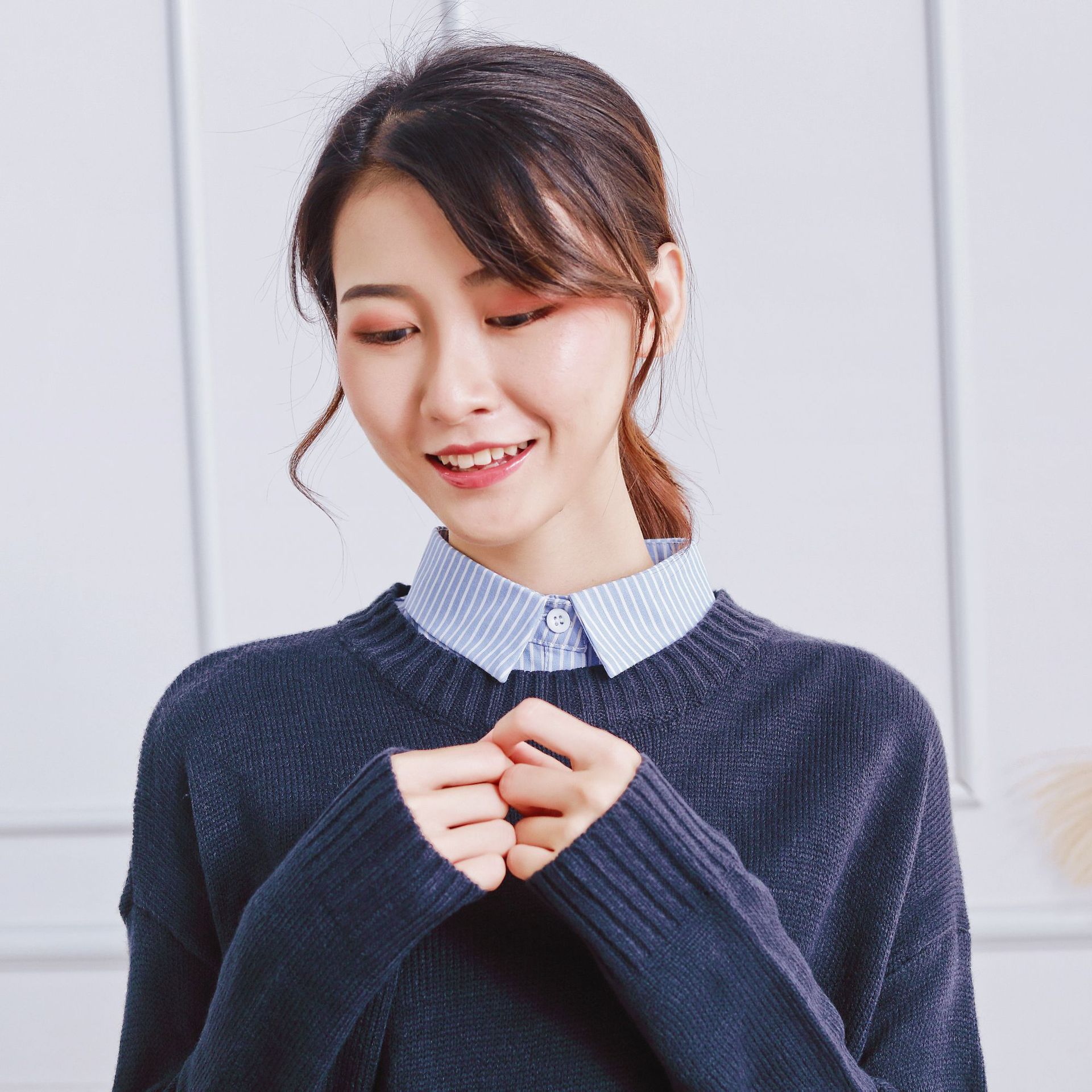 格子假领子女冬季新款韩版条纹尖领衬衫领子衬衣假衣领纯棉装饰