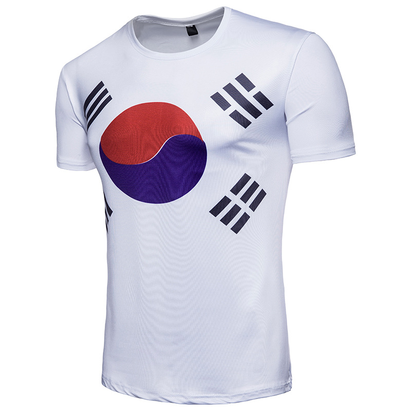 新款 外贸货源 俄罗斯**太极虎韩国国旗短袖t恤衫 男批发