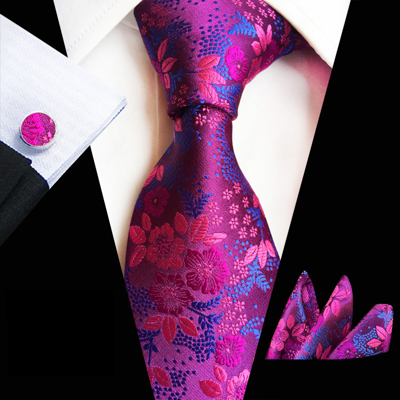 Yongfeng in Stock Direct Supply 2022 Plum Paisley Men's Tie Pocket Square Cuff Three-Piece Suit