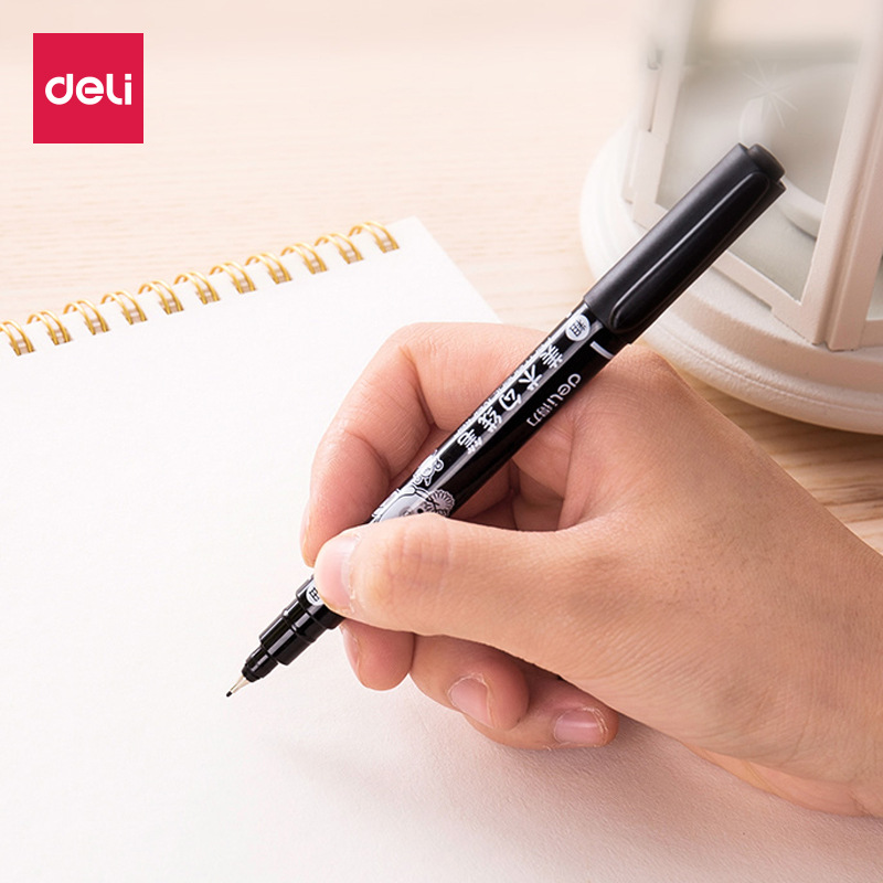 得力s563美术勾线笔儿童绘画记号笔细小双头勾边笔画画涂鸦线描笔