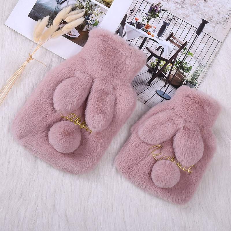 Korean Fashion Ins Cute Rex Rabbit Fluffy Hot Water Bag Water Injection Mini Detachable Flush Hot-Water Bag Factory Direct Sales