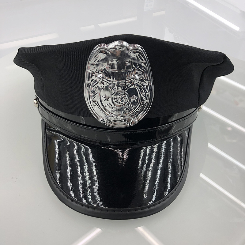 厂家直销 黑色欧美警察帽定做派对装饰男女情趣美国八角警察帽