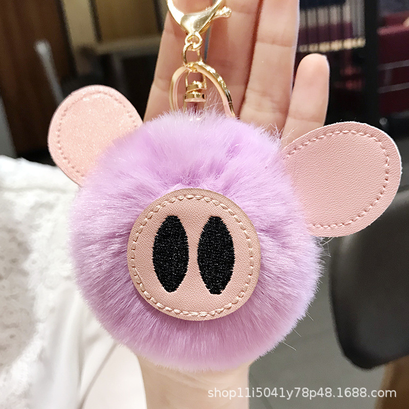 Creative DIY Cute Pig Imitation Rex Rabbit Fur Ball Keychain Pendant PU Leather Cartoon Pig Accessories Factory Direct Sales