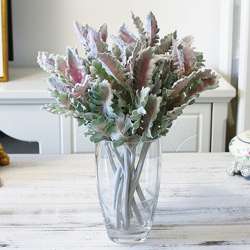 欧式仿真花束批发植毛银叶菊 婚庆家居装饰假花绿植墙花束配材