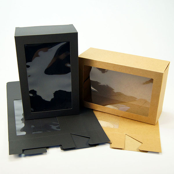 现货环保透明开窗牛皮纸盒 通用包装盒 可定制logo黑色牛皮色2款