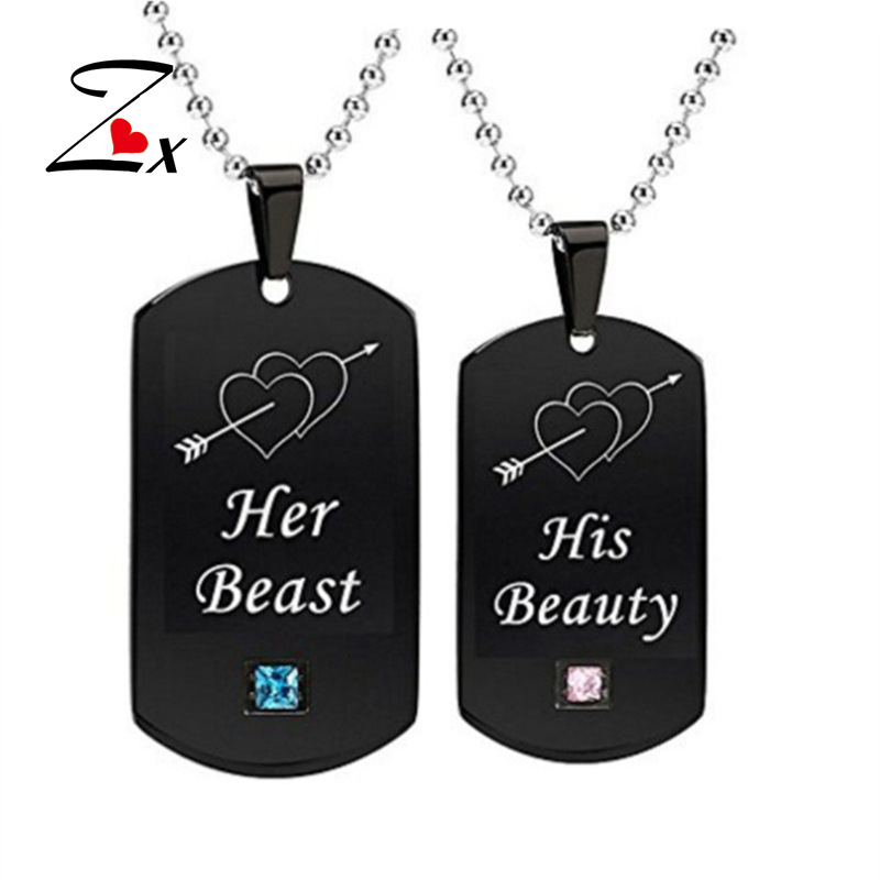 her beast his beauty 吊坠亚马逊wish热卖 不锈钢情侣吊坠项链