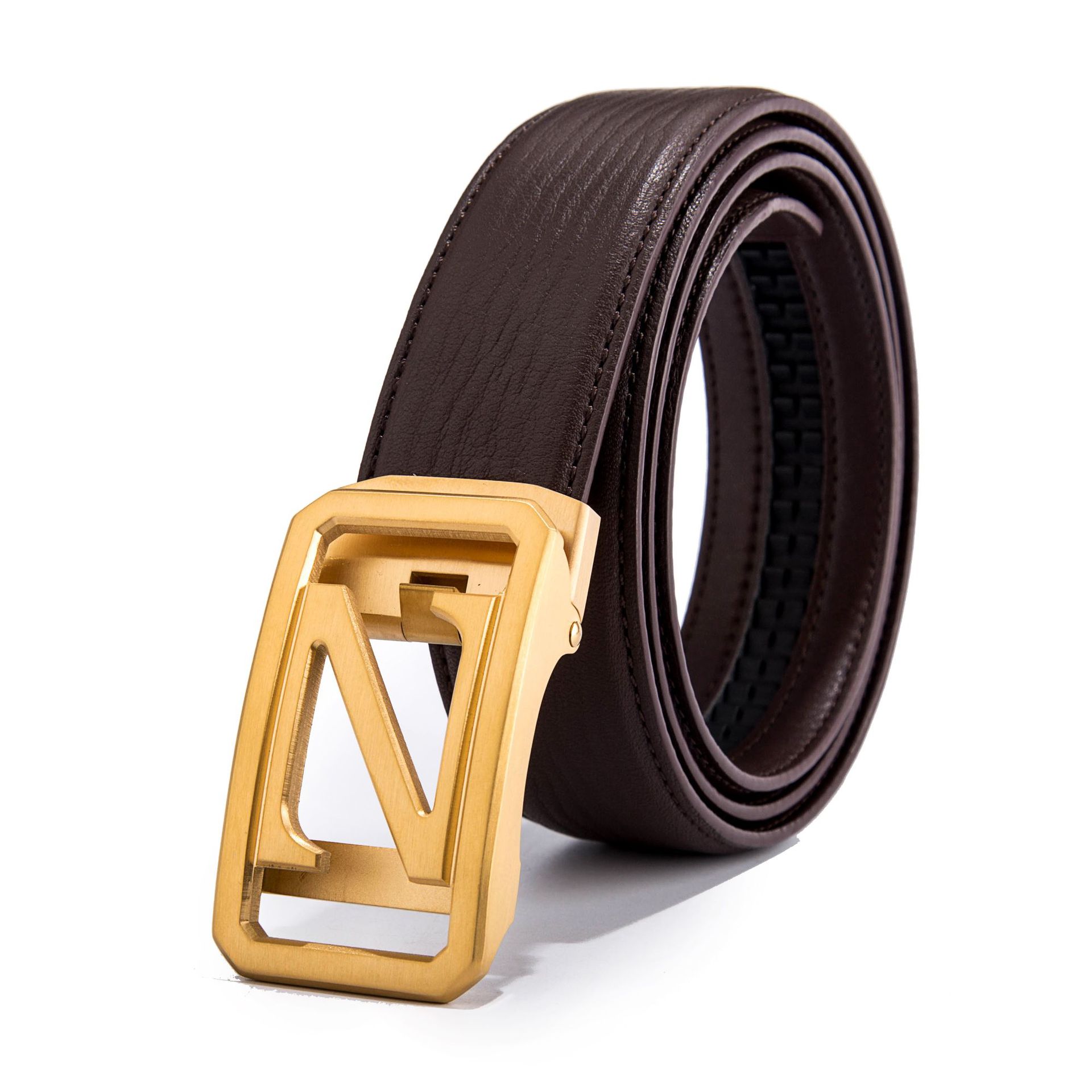 男士钢扣真皮腰带 高端品质 原版水波纹进口头层牛皮自动扣皮带