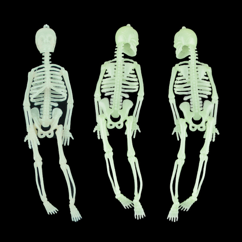万圣节布置道具20cm小骨架装饰骷髅架子创意塑料夜光骷髅骨架