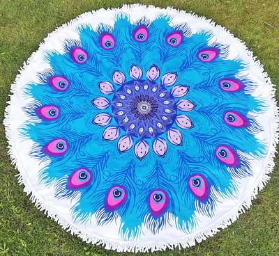 定制超细纤维沙滩巾浴巾创意孔雀开屏印花方形巾四季毛巾带流苏