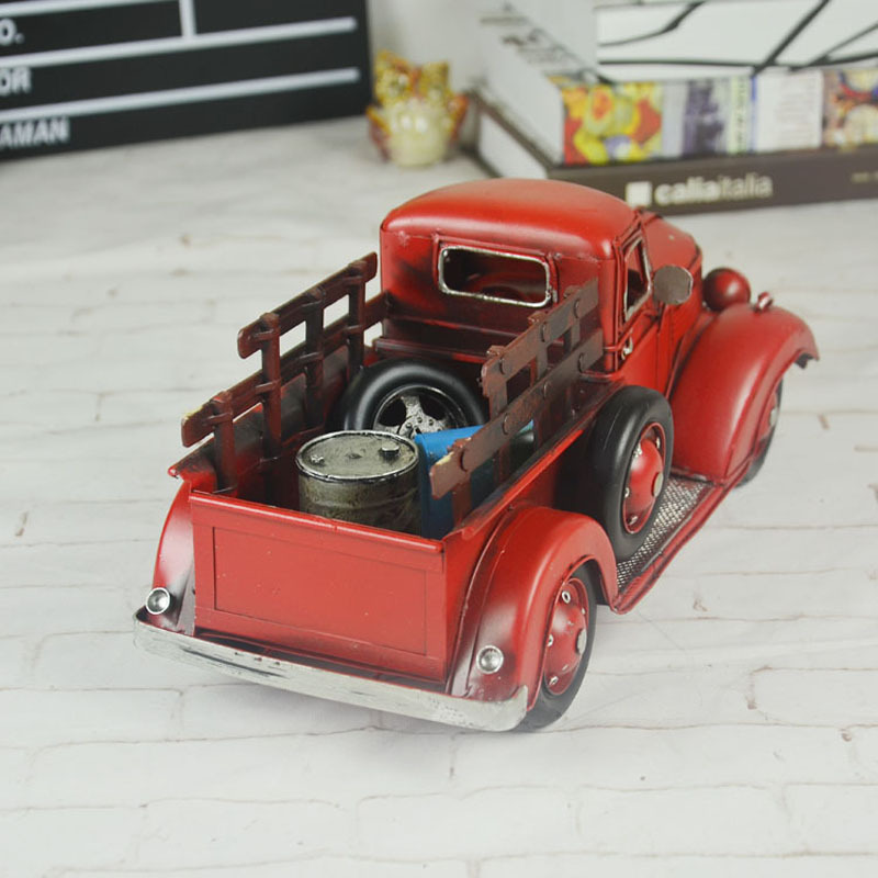 红色gmc铁皮卡车模型复古家居装饰摆件军车摆设铁艺工艺礼品批发