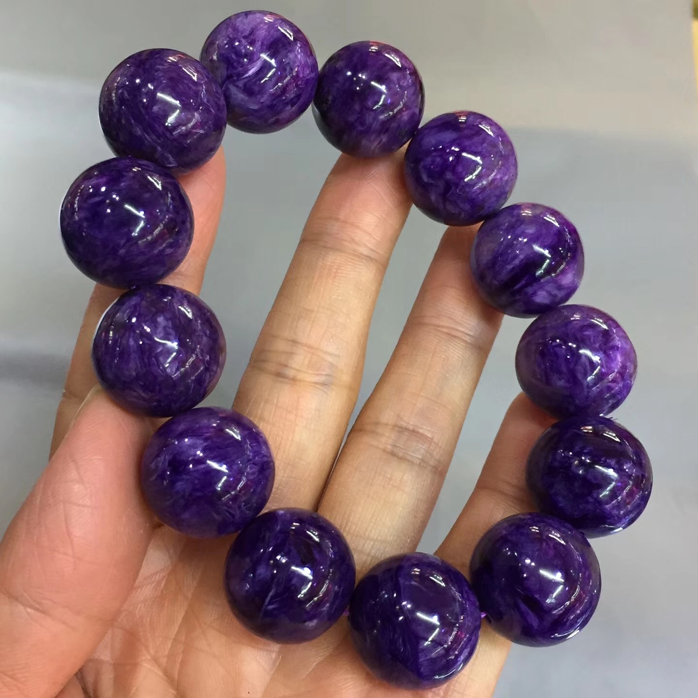 天然水晶手链俄罗斯紫龙晶圆珠手串龙云纹清晰色紫手男女款水晶链