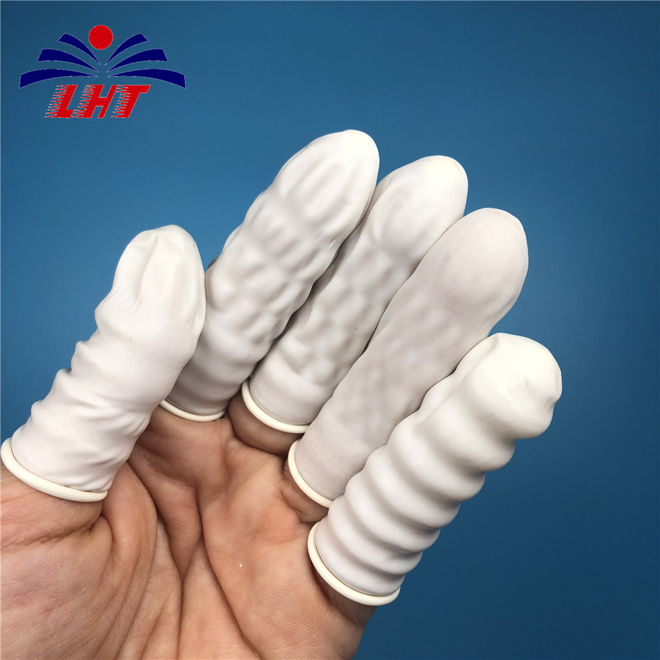 隆华泰 白色乳胶手指套 一次性防滑纹绣美甲无尘无粉白色指套