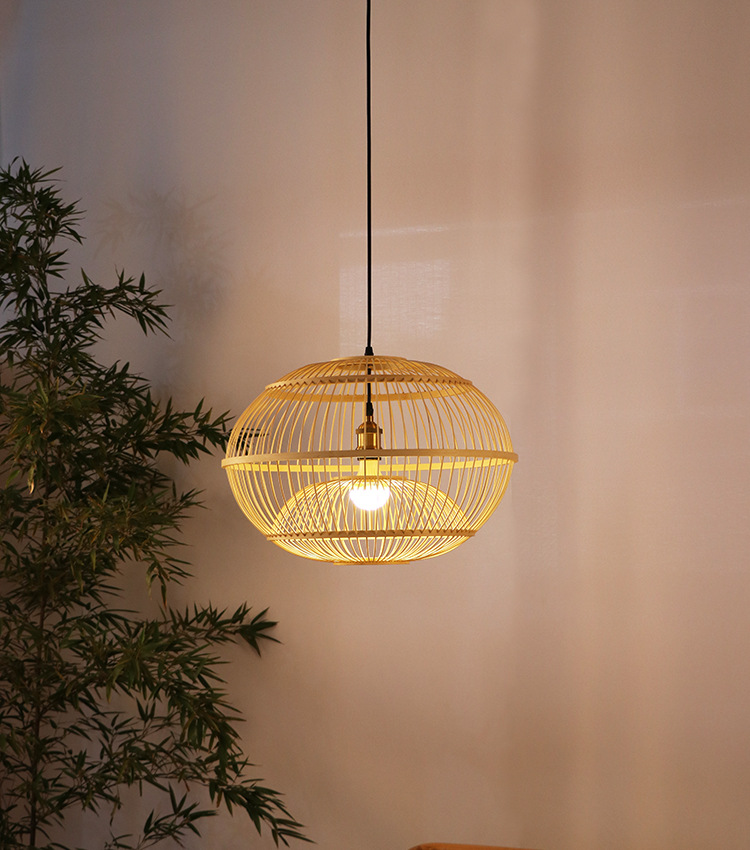 创意个性茶室吊灯禅意灯新中式餐厅书房阳台灯民宿饭店竹编灯日式