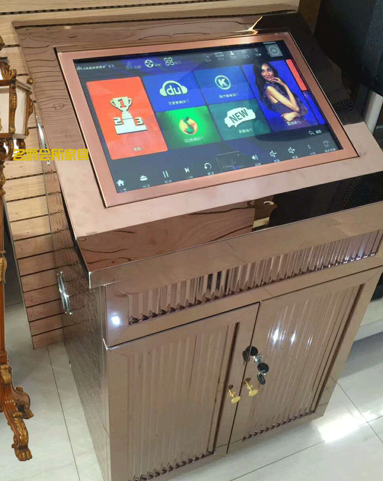 ktv斜面点歌柜功放机柜不锈钢玫瑰金点歌台点歌台定制厂家直销