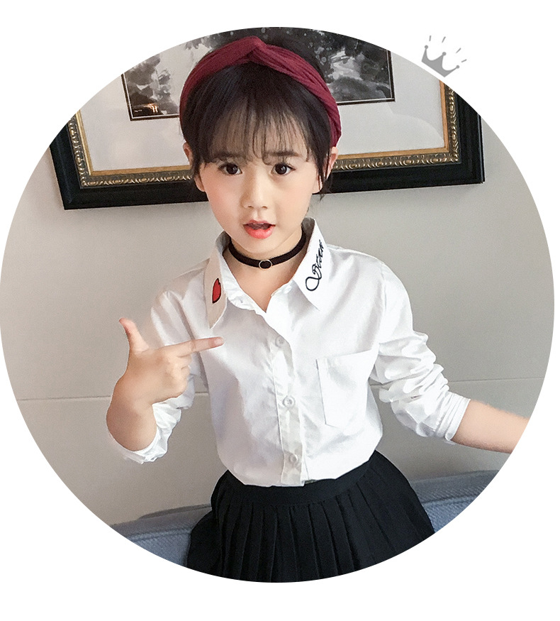 童装2018秋季新款女童韩版纯棉小胡子衬衣儿童长袖翻领衬衫