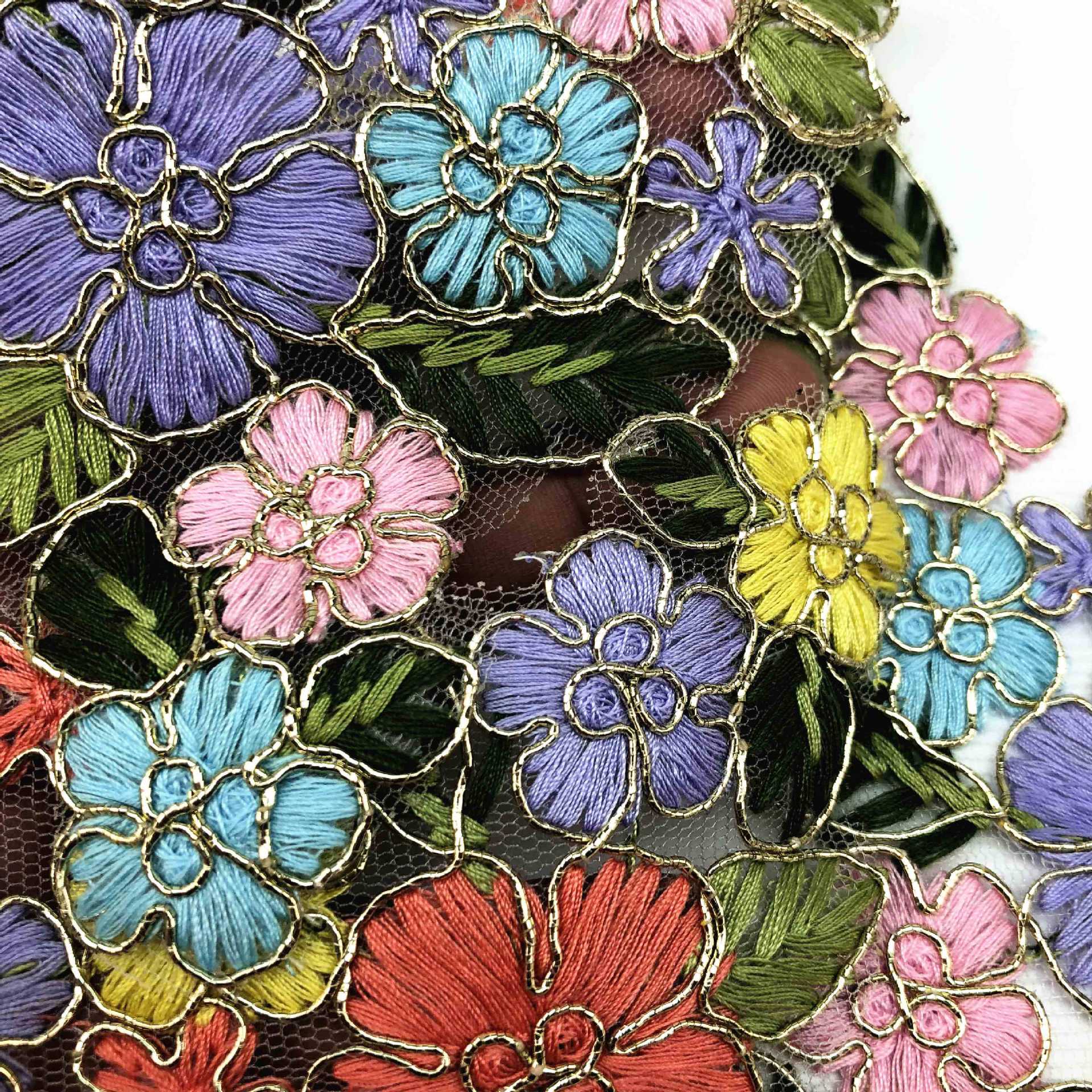 新款 彩色金线绳绣对花 刺绣布贴 烧花服装刺绣领花辅料 现货批发