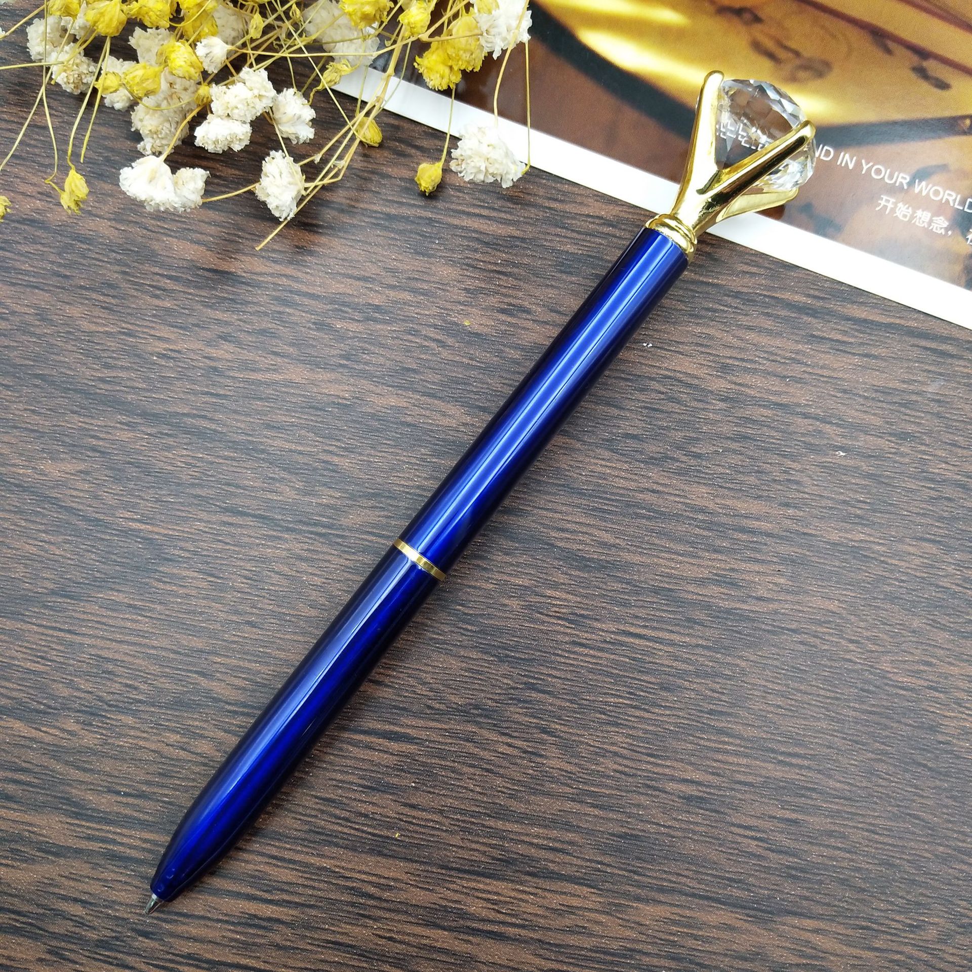 帆莱金属钻石笔 钻石水晶笔 旋动金属圆珠笔 水晶钻石笔定制logo