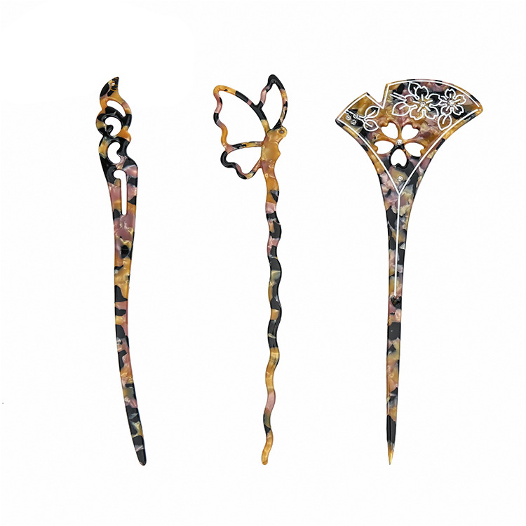 现货醋酸板材发簪复古风和服头饰盘发女士发饰玳瑁发簪爆款头饰