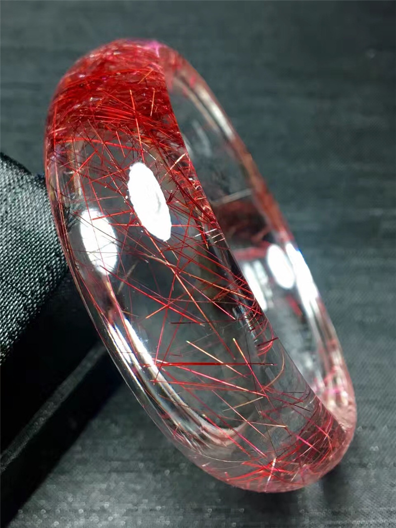 天然红发晶顺发晶水晶手镯 红水晶顺发手镯红钛晶镯子 璧瑞实业