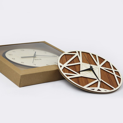 清新风格设计几何方格木质钟表图书馆书店装饰工艺挂表厂家批发