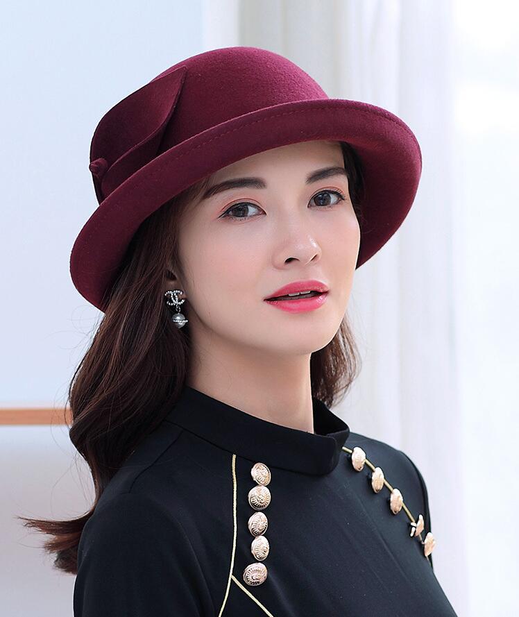 布塔帽子女秋冬季卷边小礼帽女羊毛呢子帽子女士英伦盆帽pt0951