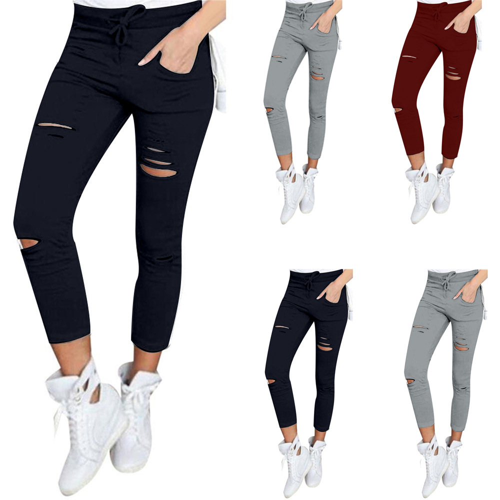 EBay Europe Foreign Trade Casual Pants Best-Selling New Type Pencil Pants Ripped Women's Leggings