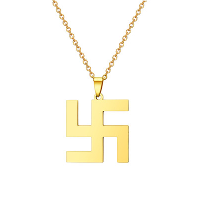 不锈钢复古风地球金色万字吊坠 个性项链男女款挂坠 时尚链条项链