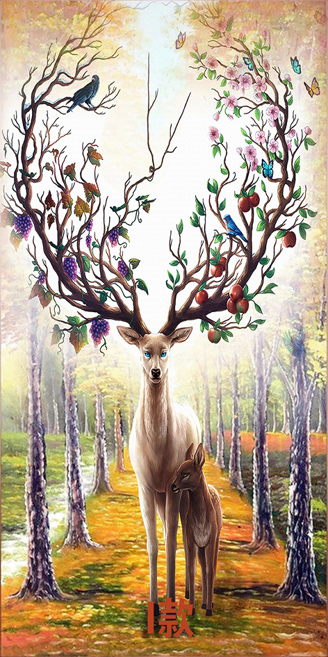 走廊过道影视背景墙纸3d立体欧式麋鹿无缝壁画玄关客厅背景墙壁纸