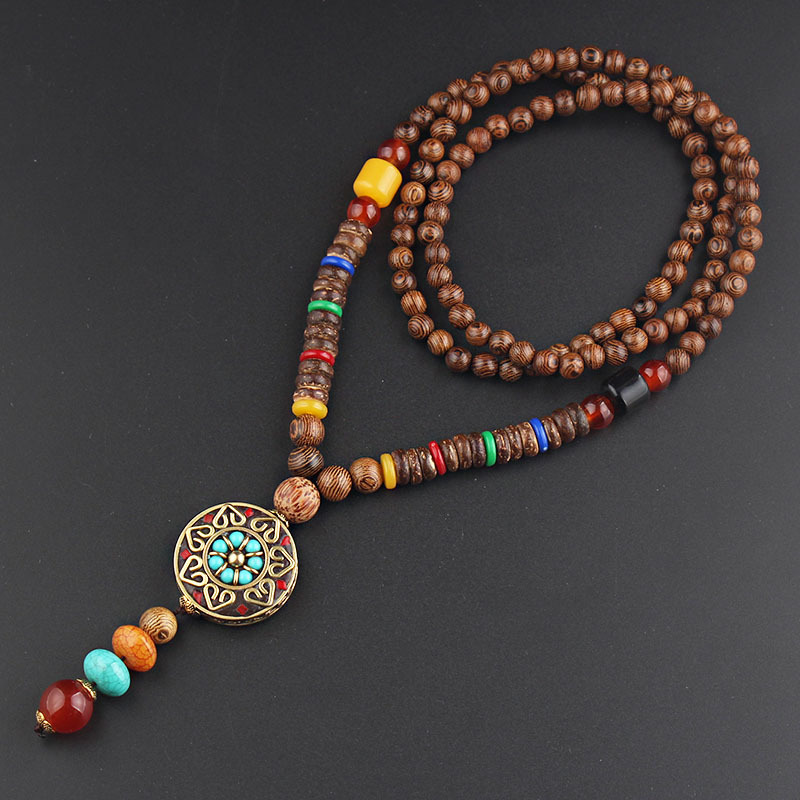 All-Match Ethnic Sweater Chain Long Retro Necklace Female Nepal Pendant Wooden Bead Pendant Scenic Spot Accessories Factory