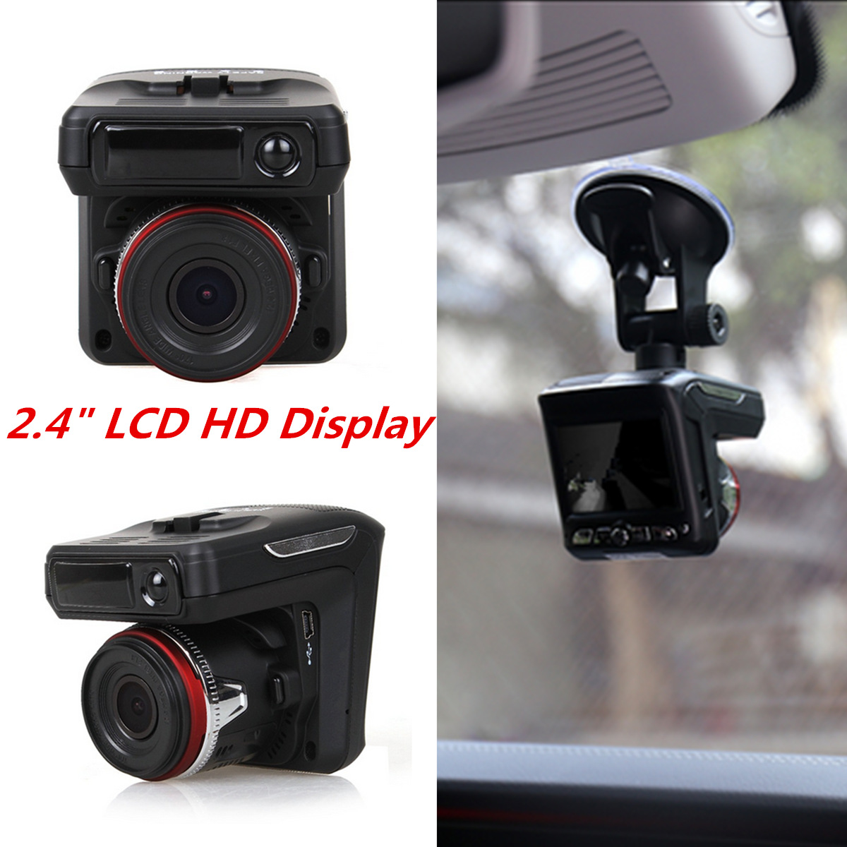 电子狗 行车记录仪2合一体机 预警隐藏式记录仪 俄文英文car dvr
