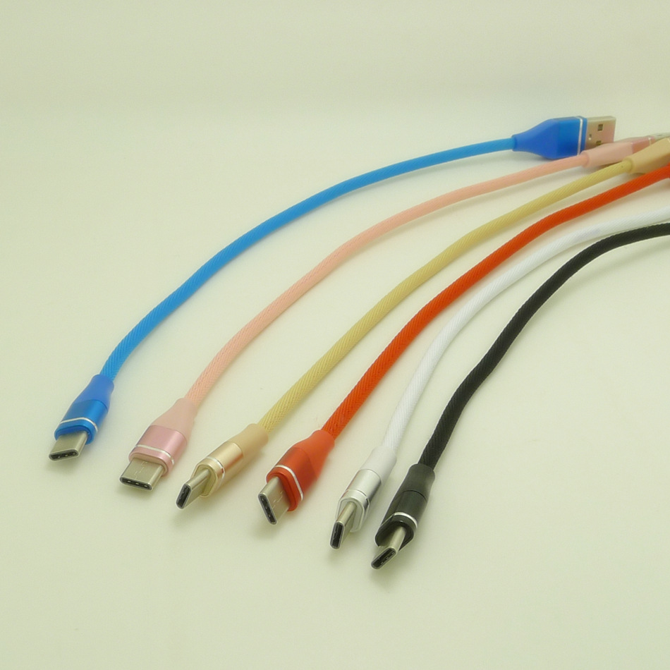 外贸电商0.25米type-c数据线 金边布艺数据线 纯色布纹编织数据线