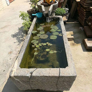 民间老石槽庭院流水摆件石雕装饰养鱼花盆石雕旧石槽摆件