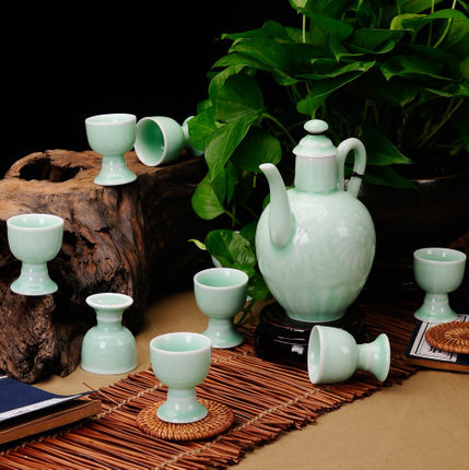 中式烈酒杯酒具 陶瓷酒壶 家用白酒器 仿古传统倒酒壶酒杯