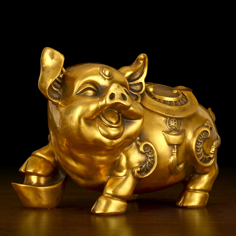 纯铜十二生肖猪摆件招财福运金猪一对家居客厅装饰工艺品摆件铜猪