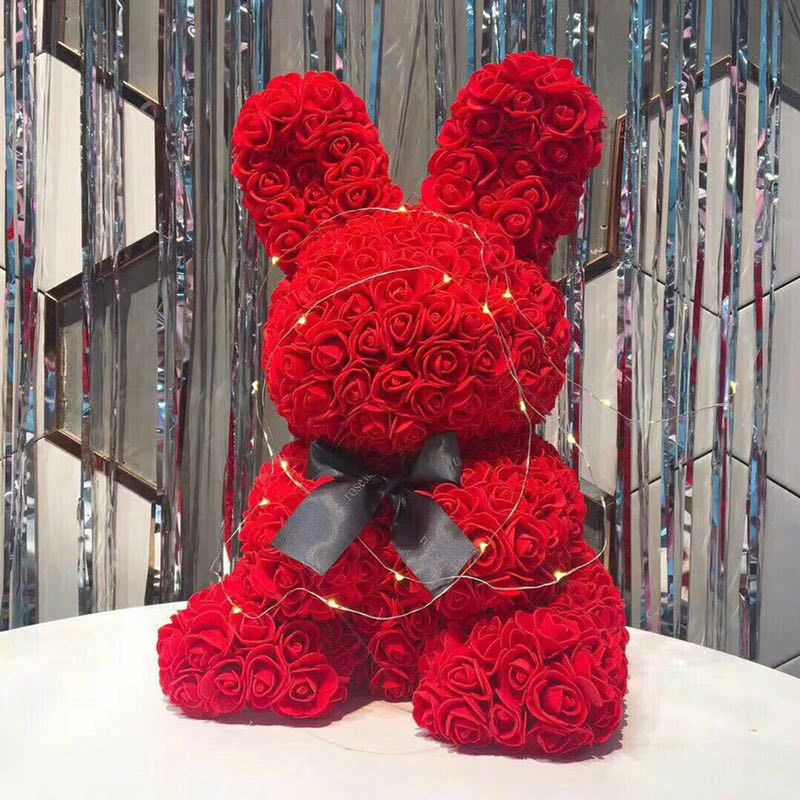 45cm小白兔子玫瑰花熊pe花手棒小兔七夕情人节礼物亚马逊ebay外贸