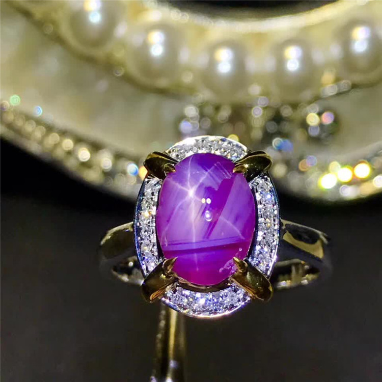 58ct斯里兰卡天然无烧紫星光蓝宝石戒指