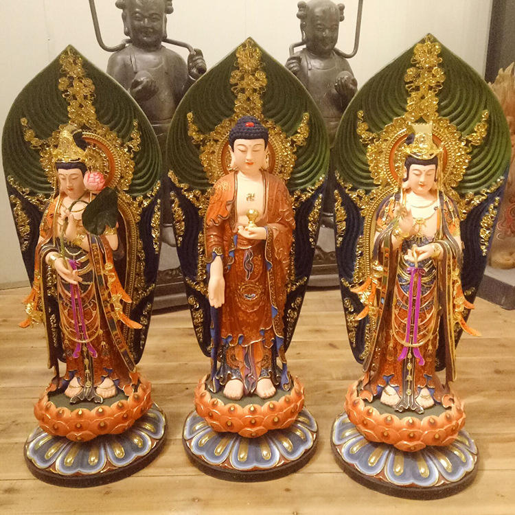 厂家批发观音菩萨阿弥陀佛佛像树脂彩绘贴金西方三圣道教神像
