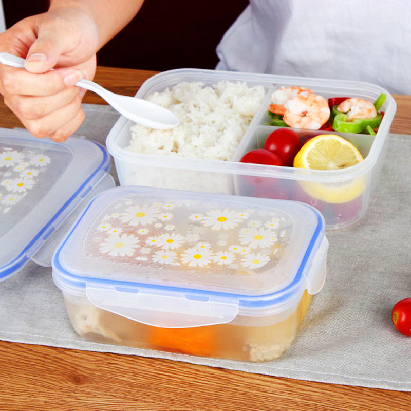 塑料饭盒微波炉专用加热密封分格饭盒分隔三格便当盒保鲜餐盒