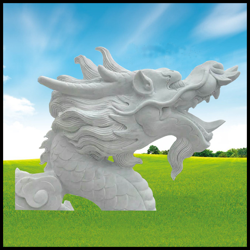 曲阳雕刻 汉白玉龙 二龙戏珠 大理石龙头雕塑 厂家石雕龙